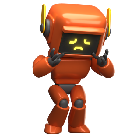 Le robot orange est timide  3D Illustration