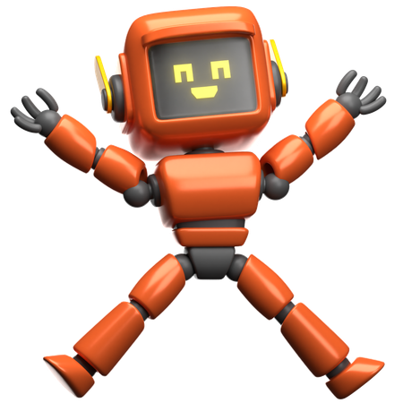 Orange Robot Happy Jumping  3D Illustration