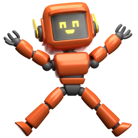 Orange Robot Happy Jumping  3D Illustration