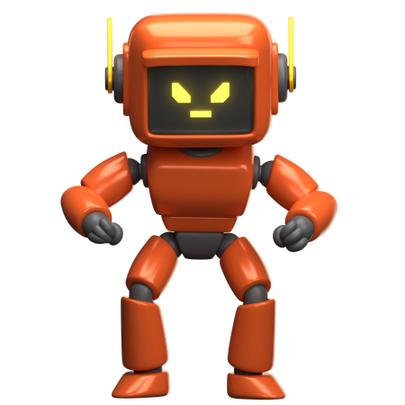 Orange Robot Is Angry  3D Illustration