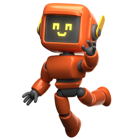 Orange Robot Is Floating  3D Illustration