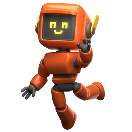 Orange Robot Is Floating  3D Illustration