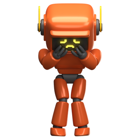 Orange Robot Is Sad  3D Illustration