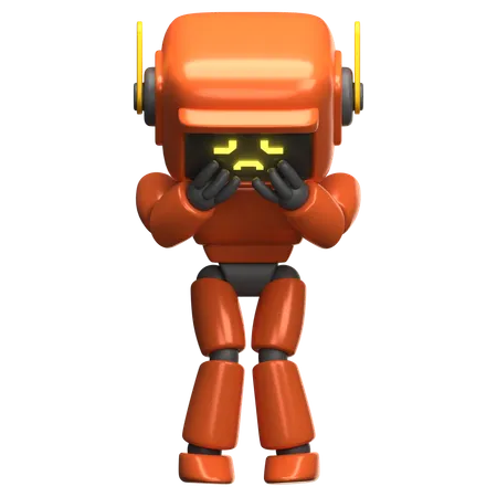 Orange Robot Is Sad  3D Illustration