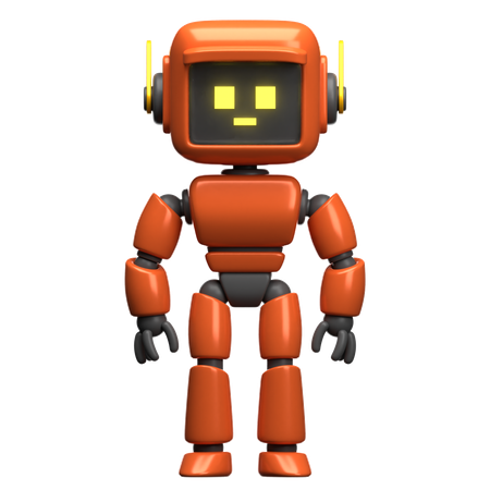 Orange Robot Is Standing  3D Illustration