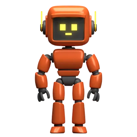 Orange Robot Is Standing  3D Illustration