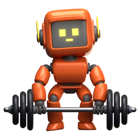 Orange Robot Lifting Weights  3D Illustration