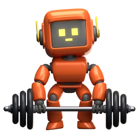 Orange Robot Lifting Weights  3D Illustration