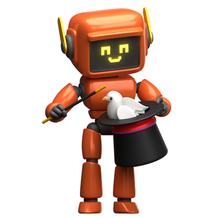 Orange Robot Magician With Dove  3D Illustration