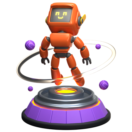 Orange Robot On Stage  3D Illustration