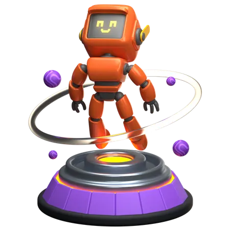 Orange Robot On Stage  3D Illustration