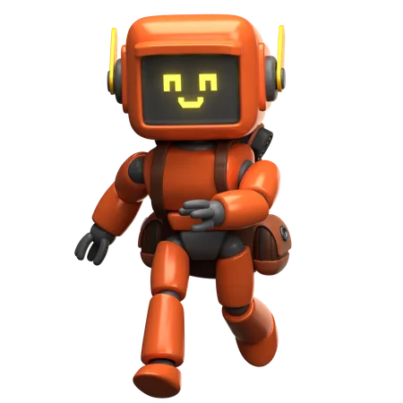 Orange Robot Running With Backpack  3D Illustration