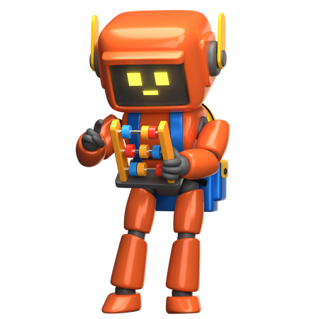 Orange Robot School With Abacus  3D Illustration