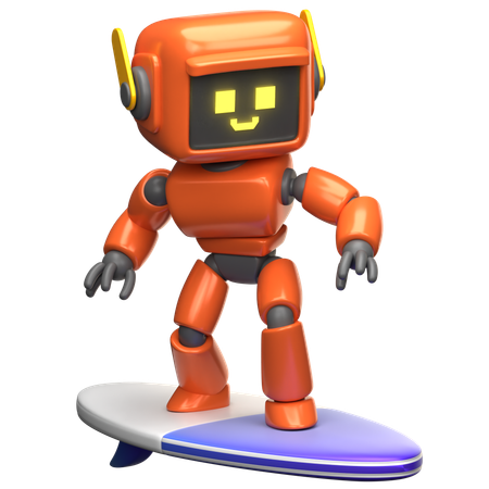 Orange Robot Surfer  3D Illustration