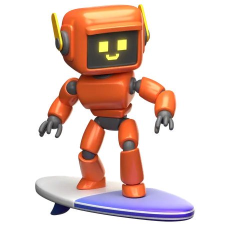 Orange Robot Surfer  3D Illustration