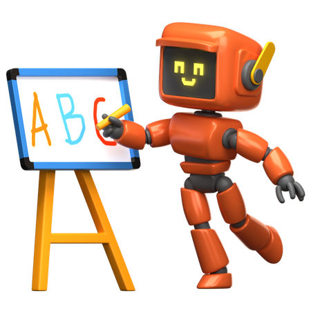 Orange Robot Teaching The Alphabet  3D Illustration