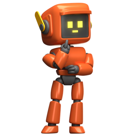 Orange Robot Thinking  3D Illustration