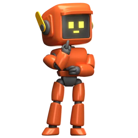 Orange Robot Thinking  3D Illustration