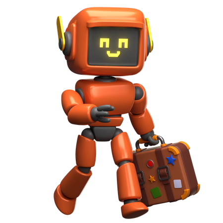 Orange Robot Walking With A Briefcase  3D Illustration