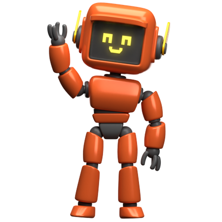 Orange Robot Waving Hand  3D Icon