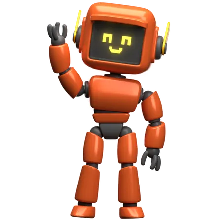 Orange Robot Waving Hand  3D Illustration