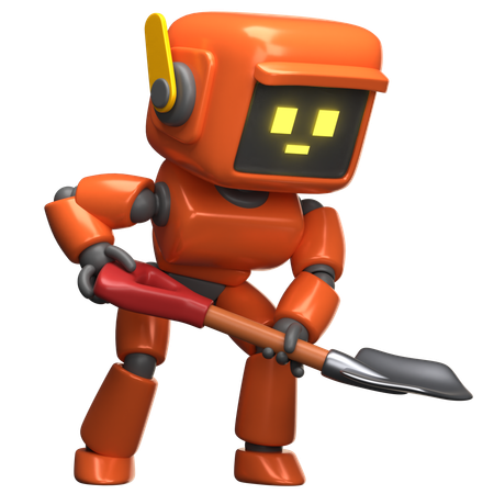 Orange Robot With Shovel  3D Illustration