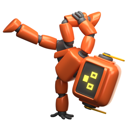 Orangefarbener Roboter-Breakdance  3D Illustration