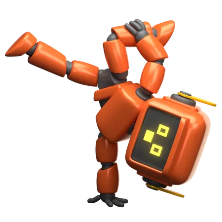 Orangefarbener Roboter-Breakdance  3D Illustration