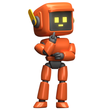 Orange Roboter denken  3D Illustration