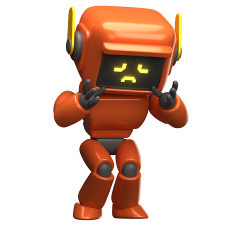 Orange Roboter ist schüchtern  3D Illustration