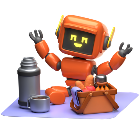 Orange Roboter Picknick  3D Illustration