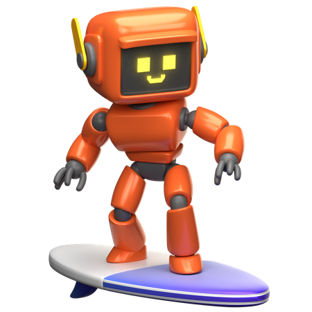 Orangefarbener Roboter-Surfer  3D Illustration