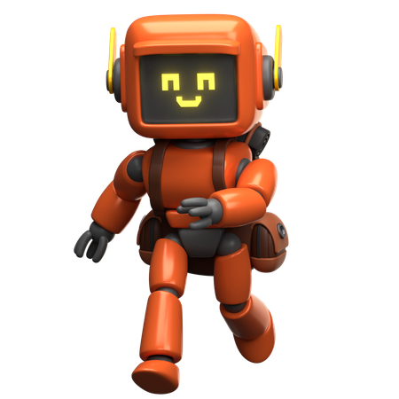 Orange Roboter läuft mit Rucksack  3D Illustration