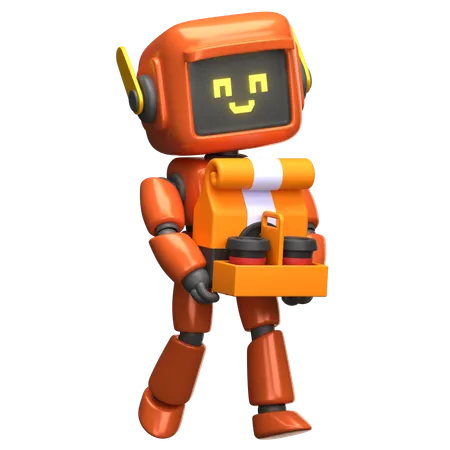 Orange Robot liefert Lebensmittel aus  3D Illustration