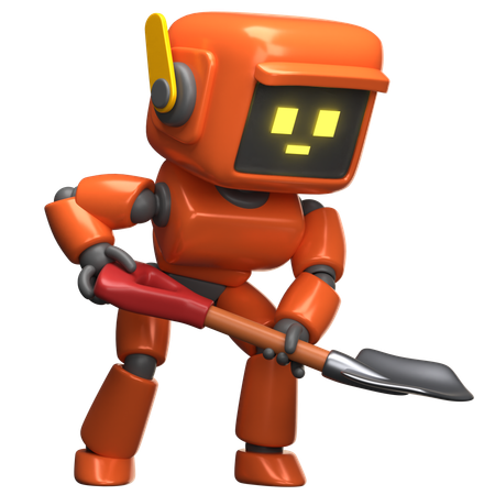 Orange Roboter mit Schaufel  3D Illustration