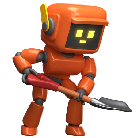 Orange Roboter mit Schaufel  3D Illustration