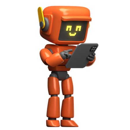 Orangefarbener Roboter mit Tablet  3D Illustration