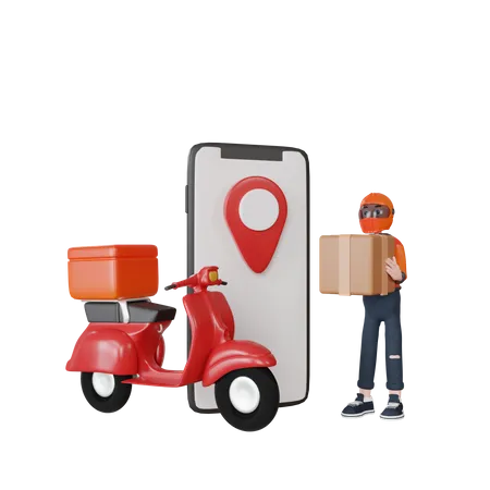 3 D Rendering Delivery Man Character With Scooter Illustration Object 3D Illustration
