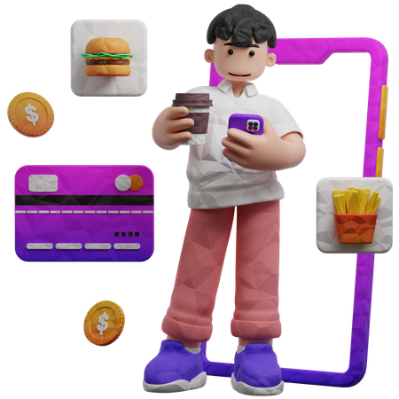 Ordering Food From Online Application  3D Illustration