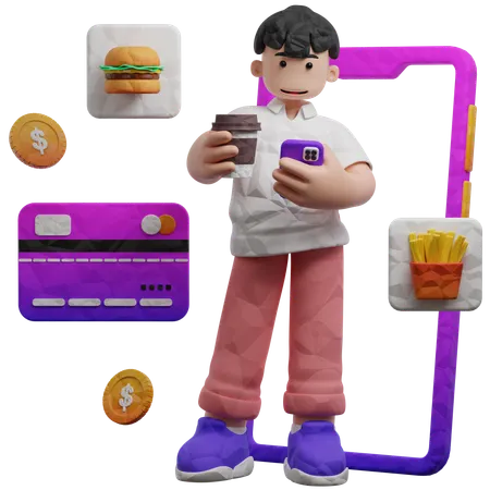 Ordering Food From Online Application  3D Illustration