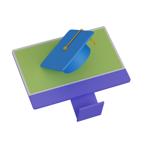 Ordinateur avec chapeau de graduation  3D Icon