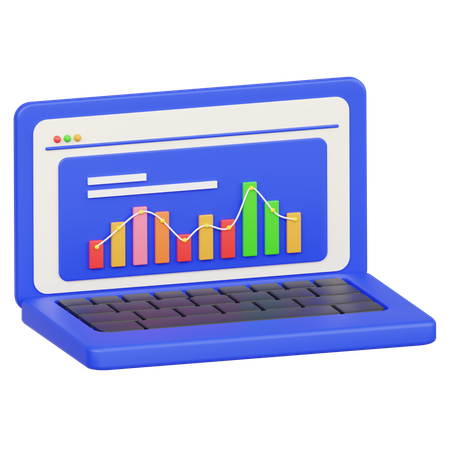 Ordinateur portable avec statistiques de données  3D Icon