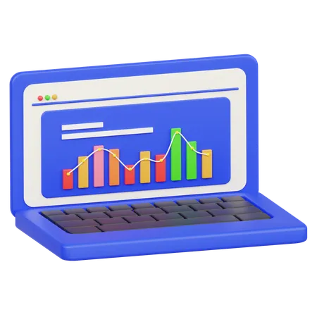 Ordinateur portable avec statistiques de données  3D Icon