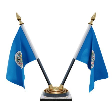 Support de drapeau de bureau double (V) de l'Organisation des États américains  3D Icon