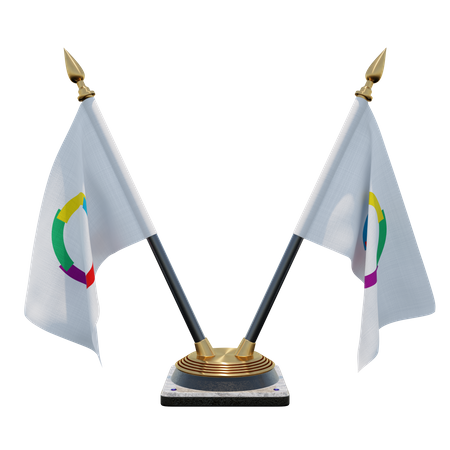 Organisation internationale de la Francophonie Double Desk Flag Stand  3D Flag