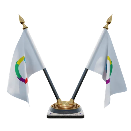 Organisation internationale de la Francophonie Double Desk Flag Stand  3D Flag
