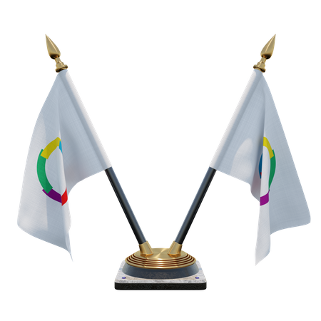 Soporte para banderas de escritorio doble (V) de la Organización Internacional de la Francofonía  3D Icon