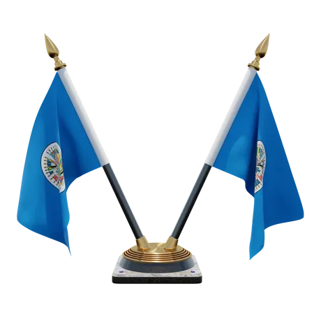 Organization of American States Double Desk Flag Stand  3D Flag