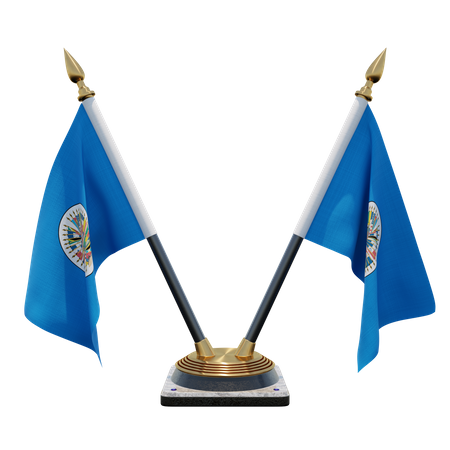 Organization of American States Double Desk Flag Stand 3D Illustration