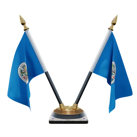 Organization of American States Double Desk Flag Stand 3D Illustration